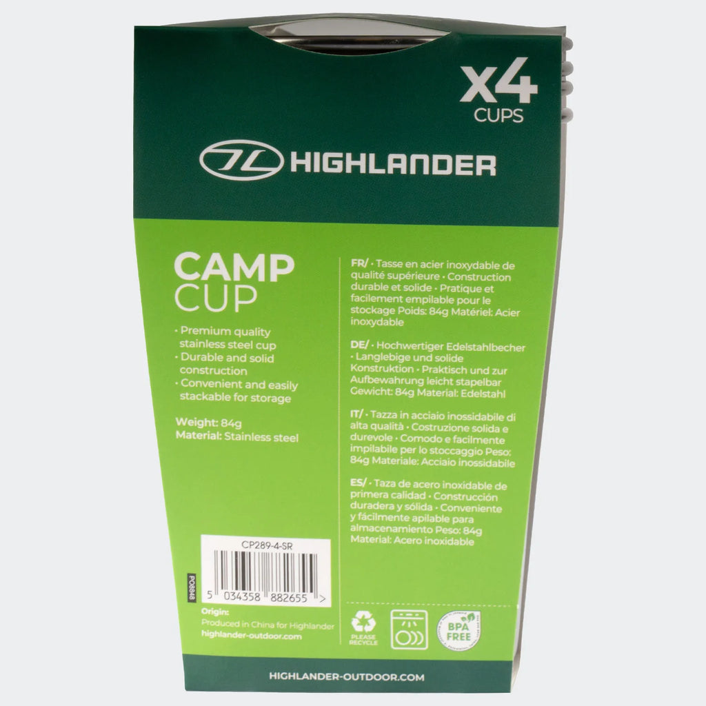 Highlander, STAINLESS STEEL CAMP CUP, 500ML X4