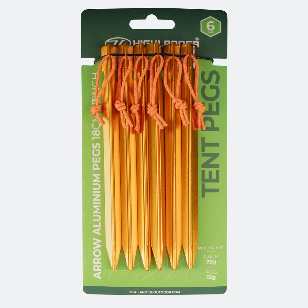 Highlander, Arrow Aluminium Pegs 18cm / 7inch 6 pack